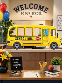 School Bus Themed Back To School Photo Frame, Durable Polyester Photo Background Fabric, With Photo Cutouts And "Welcome Back To School" Lettering, Foldable Campus Outdoor Activity Photo Frame, Student Welcome Party, First Day Of School, Back To School Party, Classroom Photography, Back To School Celebration, Campus Event Decoration. - School Bus - View 5