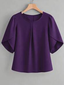 Áo blouse nữ thời trang thanh lịch cổ chéo bèo ngực tay ngắn, phù hợp mặc đi làm và mặc thường ngày mùa hè - Màu tím - Xem 4