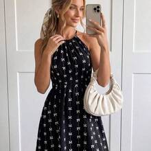Vestido mini casual de mujer con cuello de lazo y sin mangas, atuendo diario para el verano y vacaciones - Azul - Ver 9