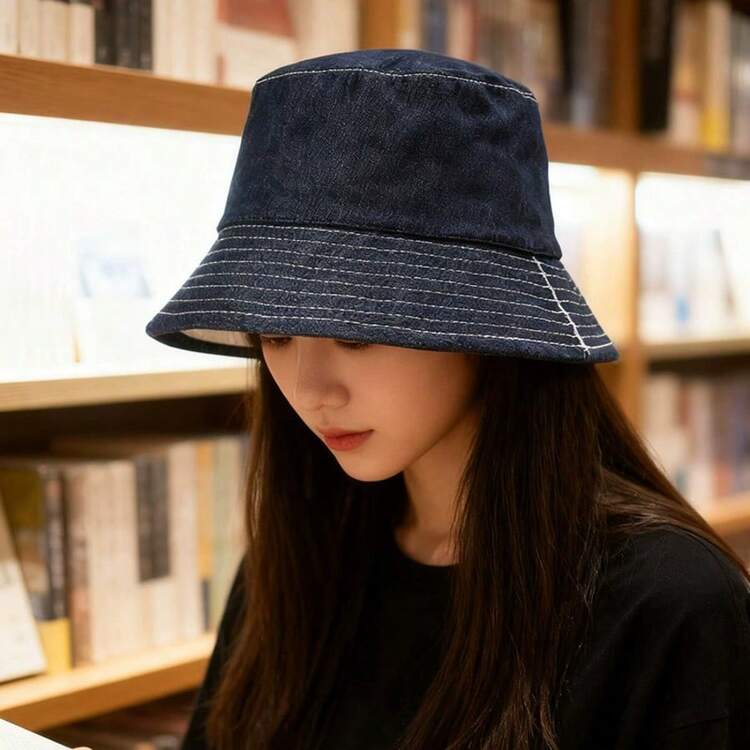 Kadınlar İçin Japon Tarzı Çift Taraflı Kova Şapka, Bahar/Yaz Denim