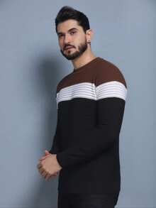 Men's Knitted Sweater Cold-Weather Blouse Round Neck Long Sleeve Wool Blouse - 咖啡棕 - 查看 4