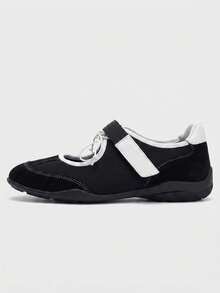ZKBBO Women's Ballet Style Mary Jane Shoes, Lace-Up And Buckle Design, Soft Suede Casual Flat Shoes, Lightweight Non-Slip Sneakers Suitable For Daily And Street Wear - Black - View 1