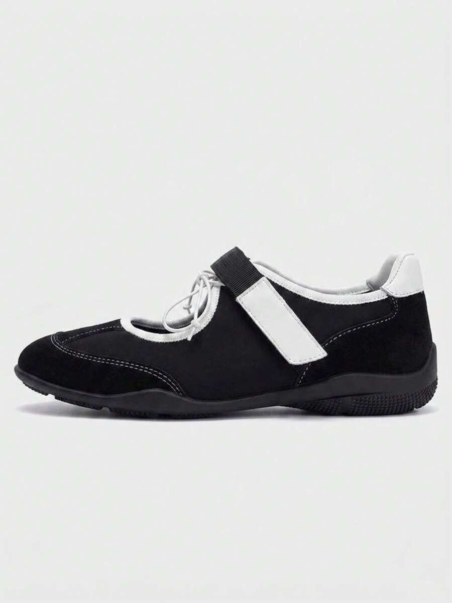 ZKBBO Women's Ballet Style Mary Jane Shoes, Lace-Up And Buckle Design, Soft Suede Casual Flat Shoes, Lightweight Non-Slip Sneakers Suitable For Daily And Street Wear - Black - View 1