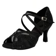 Black Dance Shoes Adult Women's High Heel Party Fabric Rhinestone Dance Shoes All Season Soft Sole Latin Dance Shoes Performance Dance Shoes Cha Cha Latin Black Dance Shoes 7.5cm - Black - View 8