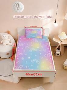 2/3PCS Rainbow Gradient Fitted Sheet & Pillowcase Set, Cute Star Crown Cloud Pattern Bed Sheets For Kids Girls, Soft Microfiber Bedding With Deep Pocket For Twin/Full/Queen Size Bed - Multicolor - View 12