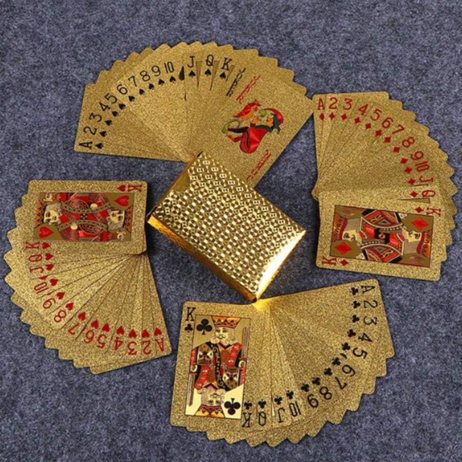 Luxury Gold Playing Cards - Waterproof - Ideal For Magic And Party Entertainment, PVC Material More Suitable For Party Use, Creative Toy, Card And Poker Series, Texas Hold'em - Multicolor - View 1