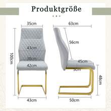 [Set Of 2] Dining Chairs With Diamond Pattern / Set Of 2 Modern Dining Chairs / High Backrest + Comfortable Seat Cushion / Non-Slip And Durable Metal Frame / Suitable For Dining Room, Living Room And Kitchen - 金色 + 淺灰色 - 查看 4