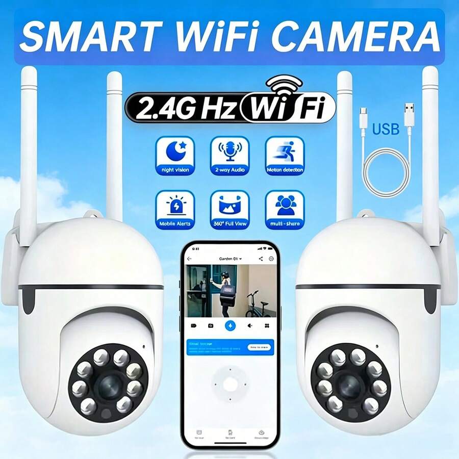 1080P室内摄像头,带移动侦测功能,355°云台旋转,支持WiFi、彩色夜视、双向语音通话,支持云端和SD卡存储,可24/7全天候视频监控,高清画质。 - 白色 - 查看 1