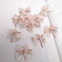 50 pièces de nœuds en ruban d'organza à bordure dorée, convenant pour l'emballage de bouquets cadeaux, les accessoires capillaires DIY, la décoration de vêtements - Ruban en mousseline bordé d'or avec nœud - Voir 13