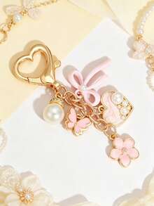 1pc Butterfly, Heart & Flower Faux Pearl Keychain, Versatile Bag Charm Pendant - Multicolor - View 6
