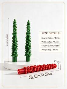 Set de 2 velas de árbol de Navidad, decoración navideña roja y verde. Velas realistas vintage hechas a mano reutilizables con brillo para mesa festiva, repisa de chimenea, sala de estar, decoración del hogar interior. Regalo de Feliz Navidad y Año Nuevo. Árboles artificiales rústicos de Navidad de invierno. - Vela larga cónica con forma de árbol de Navidad en 3D - Ver 6