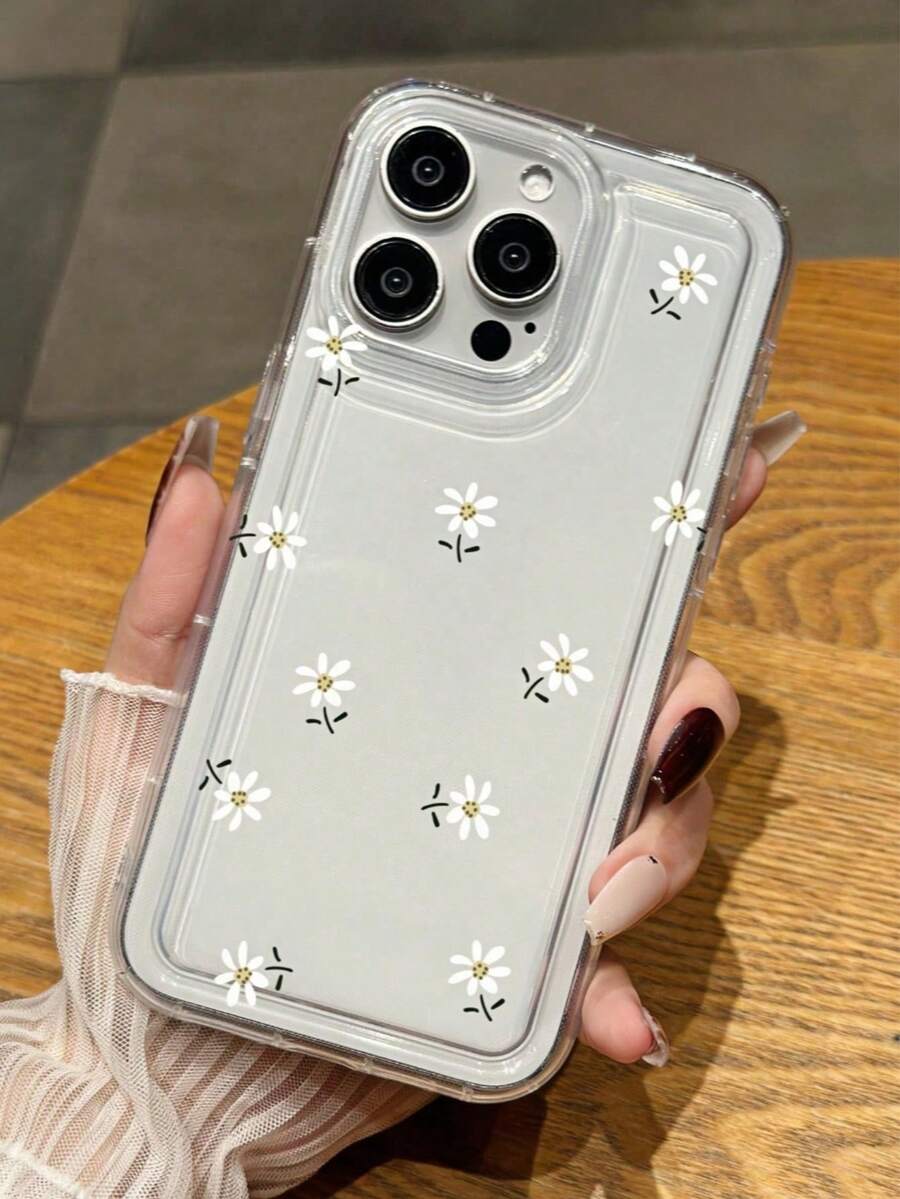 1 pieza Funda de teléfono transparente con patrón floral minimalista y estético, cojín de aire, cobertura completa, TPU anti-caídas, a la moda, a prueba de golpes, funda protectora compatible con iPhone11/12/13/14/15/16/17 Pro Max/Plus/7/8/Air, A56/55/54/53/52/51, S25/24/23/22/21 Series, regalo exquisito - transparente - Ver 1