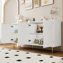 Sideboard Wohnzimmer, Kommode Mit 4 Türen Goldene Gebürstete Griffe Und Hochglanz Tischbeine Komodenschrank, White, Mass 160*80*40 Cm (B*H*T)(OLD Sku N657P28217172W) - View 2