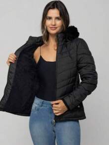 Women's Gominho Jacket With Lining And Removable Hood - Preta com Forro - 查看 7