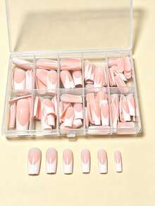 120pcs Rectangular Minimalist French Style False Nails, Upgrade Your Style, Suitable For Women And Girls DIY - Multicolor - View 3