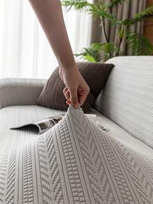 1pc Solid Color Plush Stretch Sofa Cover, Geometric Pattern Design, Foam Rod Fixed Anti-Slip Pet Friendly, Suitable For All Seasons Holiday Decor, Fit For Combination Sofa, Chaise Lounge, Straight Sofa - Light Grey - View 8