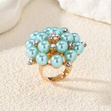 1 Peça Anel de Flor Ajustável Exagerado e Fashionable com Pérola e Diamante - 8427 Pérola Multicolorida - Visão 17