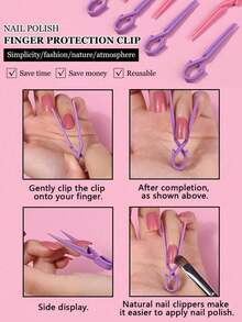 10pcs Mixed Color Anti-Overflow Nail Positioning Clips, Manicure Glue Application Fixing Clamps, Reusable Design, Nail Polish Application Finger Protector, Prevent Edge Overflow And Skin Staining - Multicolor - View 5