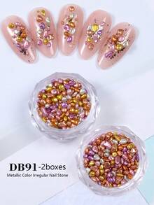 6格金屬不對稱美甲石，多色3D美甲珠，亮面金屬色美甲飾品，適用DIY美甲、美甲裝飾、手機殼與手工藝，美甲用品 - 彩色 - 查看 11