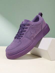 Men's Star Pattern Thick Sole Skate Shoes, 2026 New Vintage Casual Sports Low-Top Shoes, Haze Blue Versatile Height-Increasing Shoes, Thick Sole Cookie Shoes, Men's Casual Shoes, Fashionable Daily Sports Shoes, Breathable Lace-Up Low-Top Skate Shoes, Student Versatile Ins Shoes, Couple Shoes 36-45, Commute Versatile Casual Shoes - Purple - View 3