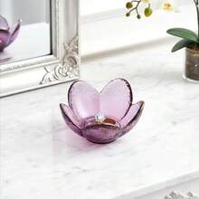 Flower Shape Ring Dish Jewelry Tray Organizer, Glass Accent Tray For Vanity, Small Decorative Trinket Dish - Crystal Purple - View 6
