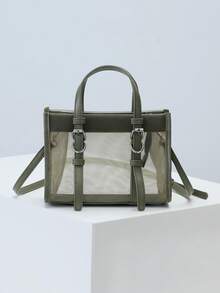 New Arrival Mesh Handbag Hollow Design Crossbody Bag Mesh Splicing Holiday Bag Casual Shoulder Bag Beach Bag Wallet - Olive Green - View 1