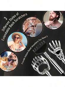4pcs/1set/1pc Retractable Stainless Steel Back Scratcher Gua Sha Brush, Ergonomic Design Handle, Suitable For Hard-To-Reach Areas, Portable Itch Relief Massager, Unisex, Perfect Gift For Parents And Teenagers, Exquisite Gift Bag Packaging, Adjustable Rubber Handle Massage Tool, Back Gua Sha Brush, Suitable For Home, Office, Gym, Outdoor And Travel, Family Essential, Unisex Gift - High-quality Back Scratcher - View 10