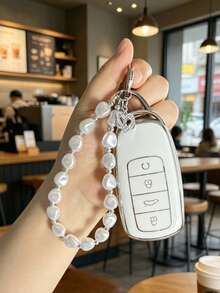Gantungan Kunci Mutiara Imitasi Asimetris + Casing Pelindung, Cocok untuk Chery Tiggo 8 Pro, Omoda, Arrizo 8/7 Plus, Gantungan Kunci Peng Peng E+, Pelindung Kunci Tiger 9. Aksesoris Gantungan Kunci. - A - View 3