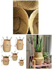 1pc Seagrass Woven Hanging Plant Basket, Rattan Hanging Flower Pot, Laundry Basket, Storage Basket, Woven Basket - A - View 2