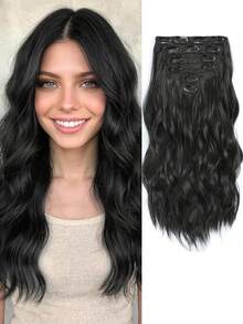 Juego de extensiones de cabello con clip para mujer - 6 piezas de extensiones de cabello largo ondulado con degradado de reflejos - Extensiones de cabello sintético suave y grueso de 22 pulgadas con clip (uso diario) - Marrón claro & Rubio - Multicolor - Ver 18