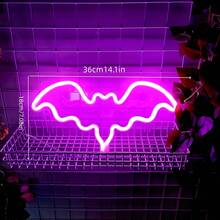 1pc LED Neon Light Halloween Decoration, Bat Shaped Neon Light Gothic Night Light Battery Operated Table Lamp Suitable For Bedroom, Bar, Wall, Coffin Decoration - Bat - Multicolor - View 10