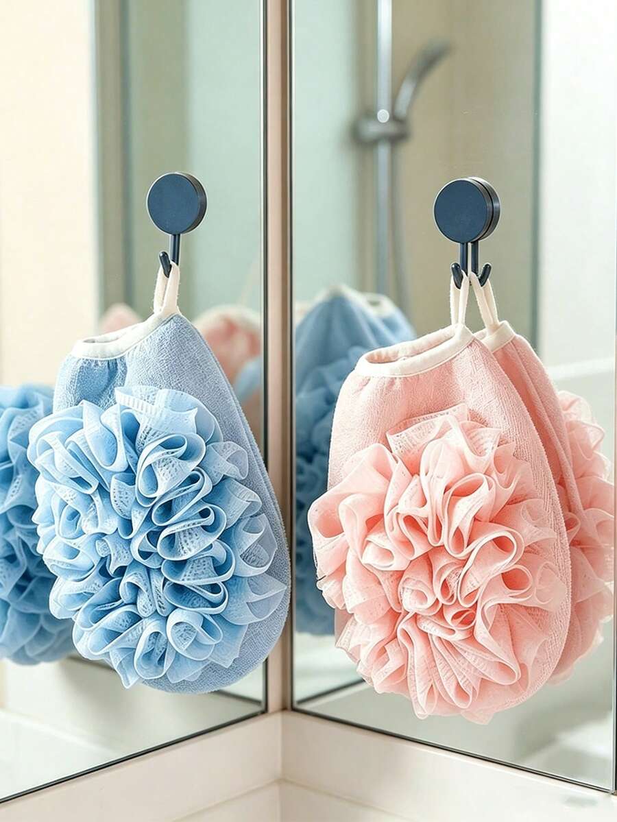 2/1pc 2-In-1 Reversible Exfoliating Bath Glove & Loofah, Dual-Sided Body Scrubber Shower Puff, Bargain Travel Essentials, Gentle Exfoliation Deep Cleansing Dead Skin, Soft Mesh Elastic Strap, Rich Lather Bath Accessory For Women Men Home Daily Use