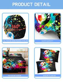 2/3PCS Colorful Splashed Ink Football Printed Children'S Bed Sheet, Polyester Material Bed Sheet, 30cm High Fully Wrapped Edge Non Slip Bed Cover, Skin Friendly, Breathable And Machine Washable, Suitable For Daily Use In Boys' Rooms And Bedrooms - Multicolor - View 7