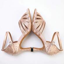 Apricot Lateinische Tanzschuhe für Damen, Cha-Cha-Performance-Schuhe für Erwachsene, High-Heel-Partyschuhe aus Stoff mit Strass, Ganzjahres-7,5cm-Absatz, weiche Sohle - Aprikosenfarben - Übersicht 3