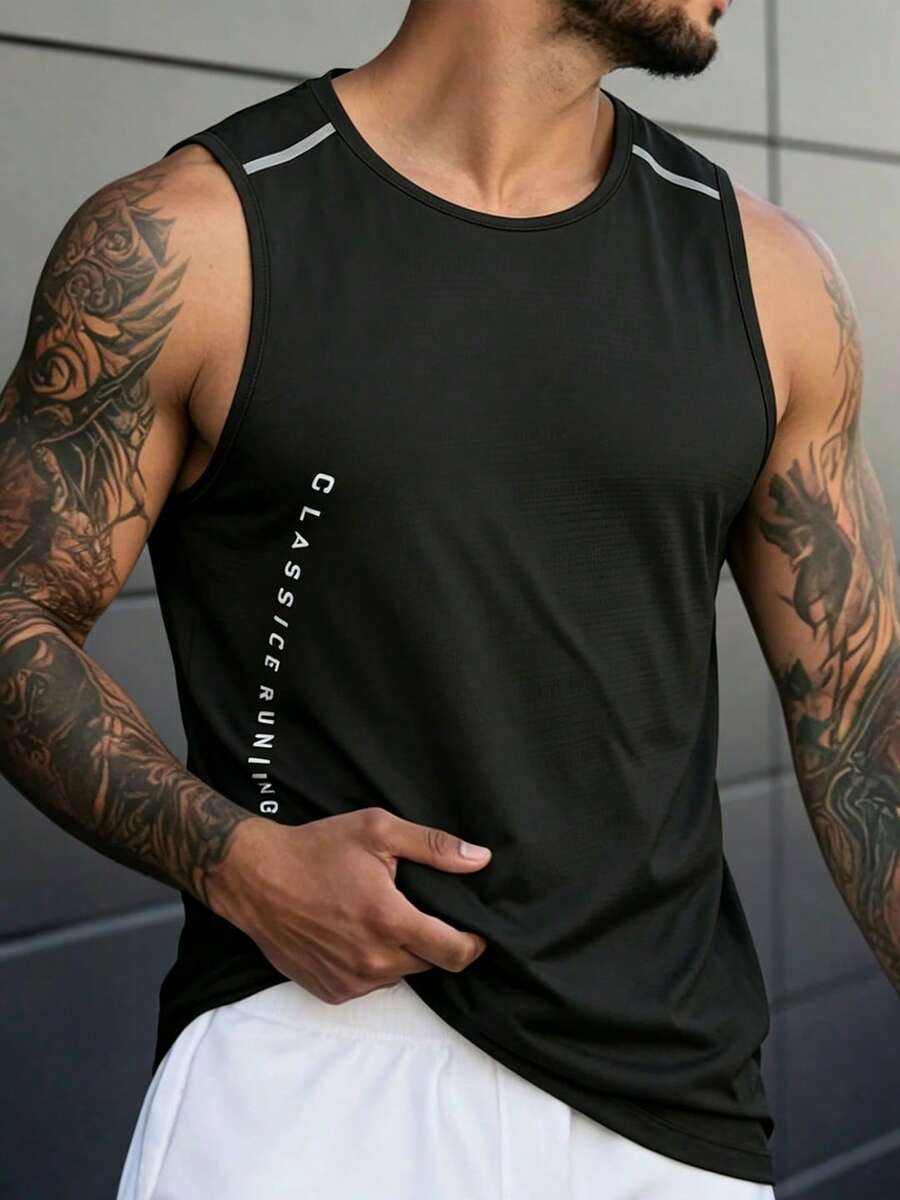 Men's New Summer Sleeveless Sports Tank Top - Breathable, Quick-Drying, Stretchy, Fast Sweat-Absorbent & Smooth, Ideal For Gym, Running & Training - Black - View 1