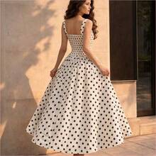 WNS Vestido casual y elegante de mujer con cuello cuadrado sin mangas, a lunares en blanco y negro, silueta ajustada, adecuado para el trabajo o citas, falda larga en línea A, apropiado para verano y primavera, vestido elegante para fiestas, ropa exterior, vestido de vacaciones, vestido a lunares - Negro01 - Ver 3
