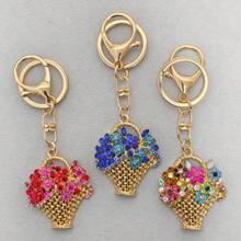 Elegant Flower Basket Keychain Colorful Rhinestone Floral Charm Key Ring For Women Fashion Gift - A1 - View 3
