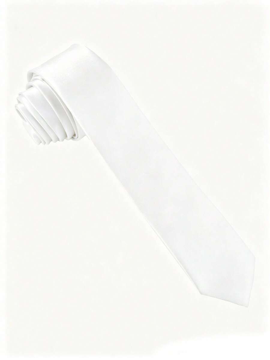 1PC Men's Solid Color Tie, Business Formal Narrow Tie (4cm) - White - View 1