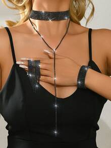 女士閃亮水晶時尚首飾，適合約會之夜與派對 - 黑色 - 查看 15