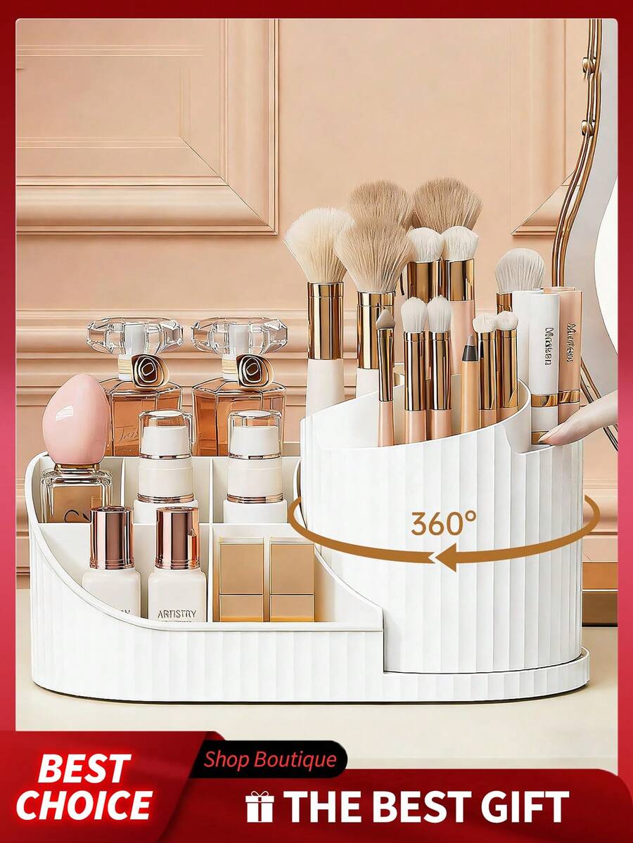 360° Rotating Makeup Organizer - Multifunctional Cosmetic Storage Rack, Lipstick, Eyeshadow, Eyebrow Pencil, Makeup Brush Storage, Large Capacity Design, Lipstick And Skincare Storage, Suitable For Vanity, Bathroom, Closet, Elegant Countertop Storage, Perfect For Holiday Gifts, Christmas Gifts, Gift For Girlfriend - Multiple Styles - View 1