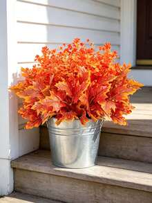 Plantas y flores artificiales falsas de otoño para decoración exterior, 8 ramos de flores de seda sintética resistentes a los rayos UV con apariencia real sin decoloración para puerta principal, porche, patio, jardín, balcón y decoración de otoño - Multicolor - Ver 6