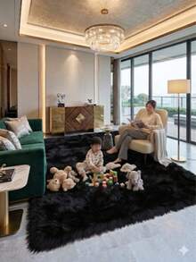 Luxury Shaggy Rug For Living Room Or Bedroom 2.00 X 1.40 - Hitam - View 3