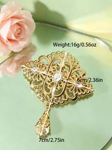 1pc French Luxury Style Gold-Plated Hollow Floral Teardrop Brooch Pin, Elegant Accessory For Women's Wedding, Party, And Holiday Outfits - Multicolor - View 5
