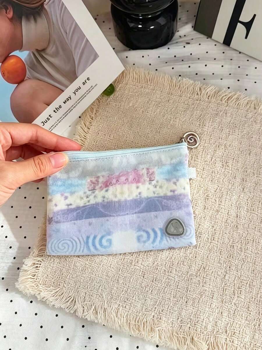 Niche Design Anime Girl Coin Purse, Lightweight Portable Pouch, Fashionable Personalized Accessory - Dusty Blue - View 1