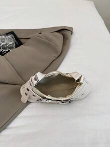 1個白色PU皮革Y2K哥德風鉚釘裝飾單肩包，復古時尚，適合日常通勤，新潮女士半月形手提包 - 白色 - 查看 4