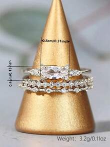 Set 3 Buah Cincin Mewah Batu Zirkonia Kubik, Cocok untuk Wanita, Ideal untuk Pernikahan, Pertunangan, Pesta Ulang Tahun, Hadiah Hari Valentine - Perak - View 9