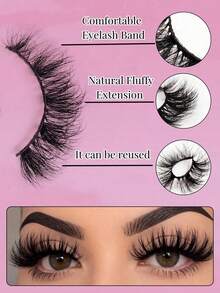 Asiteo 3pairs Fluffy Lashes,Russian Volume Wispy Lashes,Reusable Short Natural Eyelashes Strip Lashes,Lashes, Eyelashes,Fake Lashes,Fake Lashes,Make Up Tools - Black - View 11