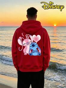 Couples Disney Lilo & Stitch Stitch And Angel With Hearts Hooded Sweater, Cute Matching Couple Outfit Sweatshirt, 1 Piece Sold Separately - Men's Red - View 2