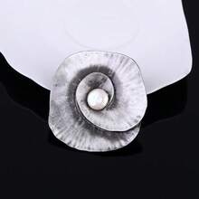 1pc Vintage Floral Brooch, Antique Silver Spiral Flower Pin, White Faux Pearl, Multi-Functional Accessory, Suitable For Women's Suits, Scarves, Dresses, Brooches And Pins - A - View 1