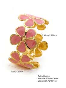 VceTd 1pc Fashion Sweet Vacation Style Multi-Color Drip Oil Enamel Flower Stamen Design Women's Bracelet For Daily Wear/Holiday Gift - Yellow Gold - View 15
